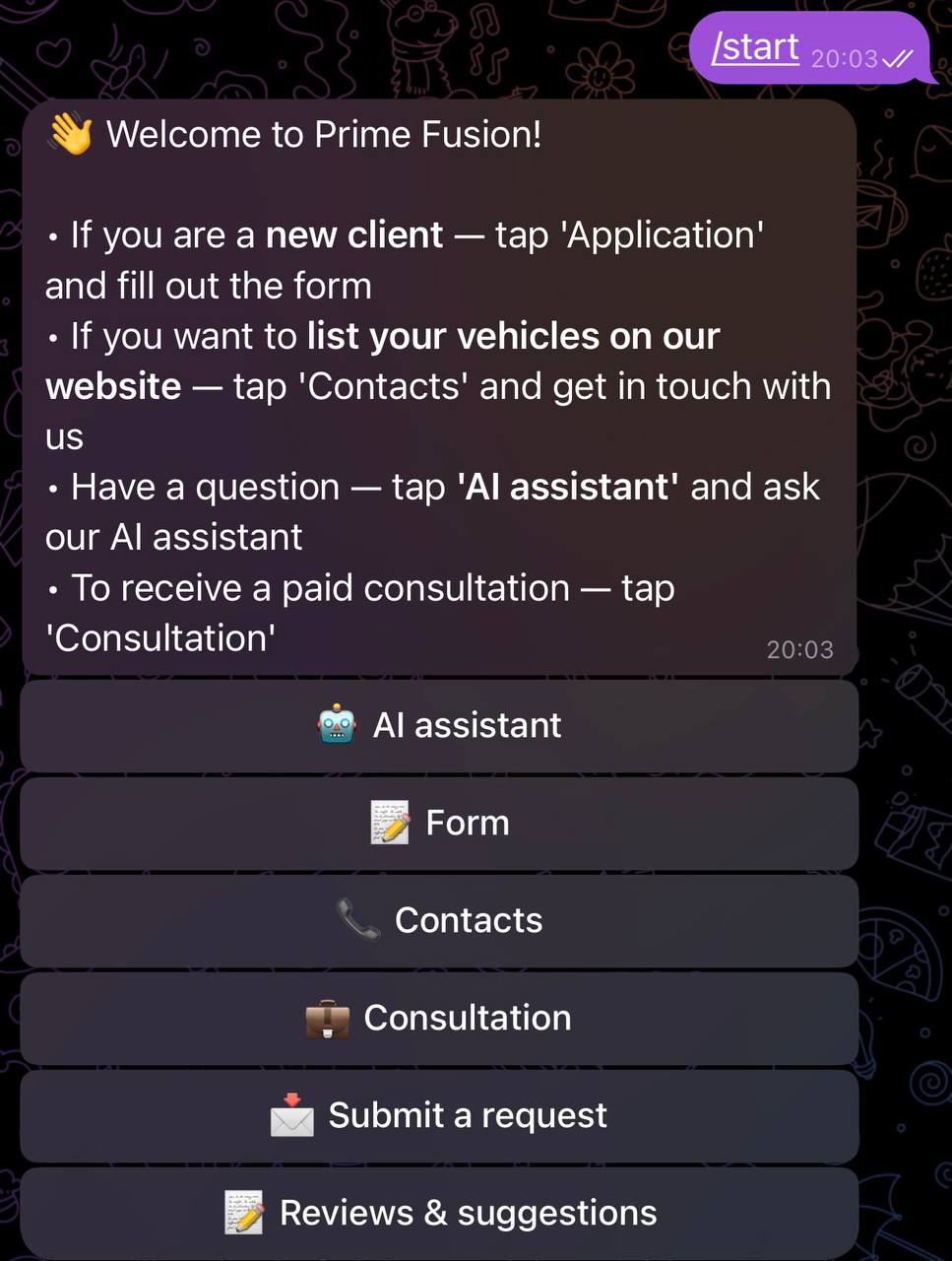 Prime Fusion Telegram bot
